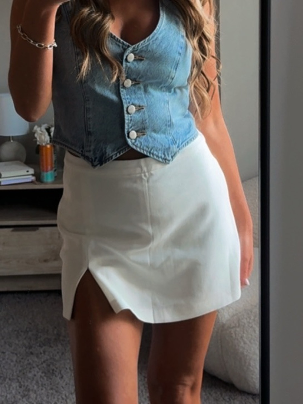Aritzia White Mini Skirt with Front Slit